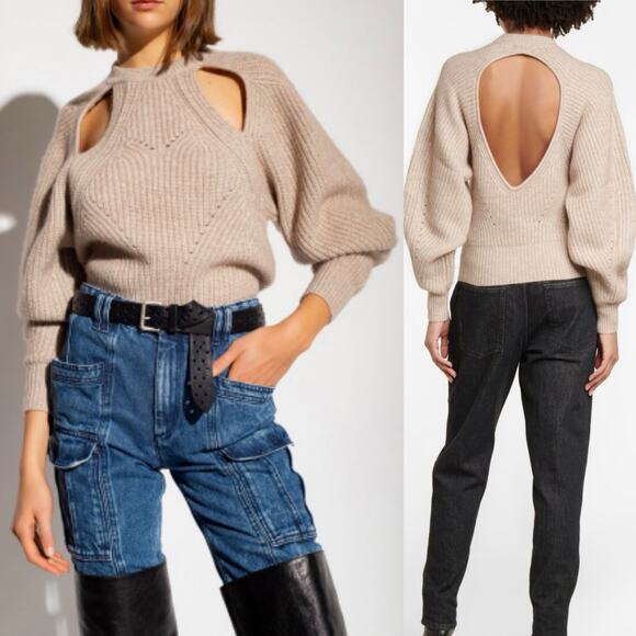 Isabel Marant Palma Sweater Beige Cashmere Wool Open Back Boho Preppy Size 6 - Picture 10 of 13